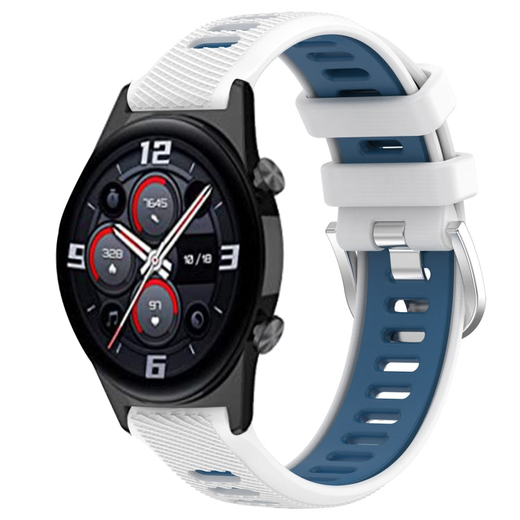For Honor Watch GS 3i 22mm Sports Two-Color Steel Buckle Silicone Watch Band(White+Blue) - Smart Wear by PMC TechLife | Online Shopping South Africa | PMC TechLife