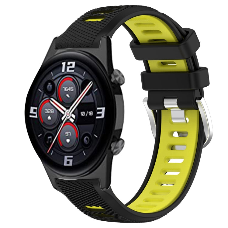 For Honor Watch GS 3i 22mm Sports Two-Color Steel Buckle Silicone Watch Band(Black+Lime Green) - Smart Wear by PMC TechLife | Online Shopping South Africa | PMC TechLife