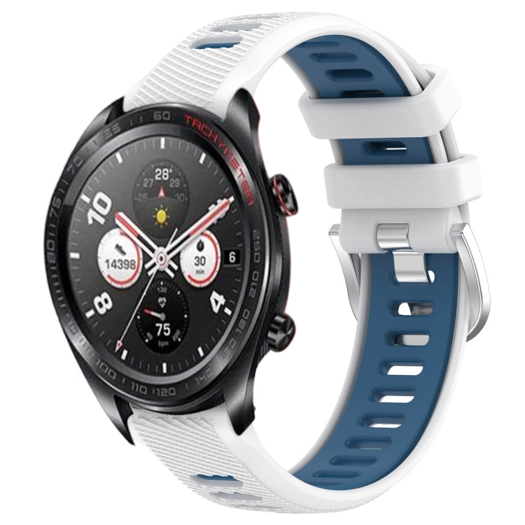 For Honor Watch Dream 22mm Sports Two-Color Steel Buckle Silicone Watch Band(White+Blue) - Smart Wear by PMC Jewellery | Online Shopping South Africa | PMC Jewellery