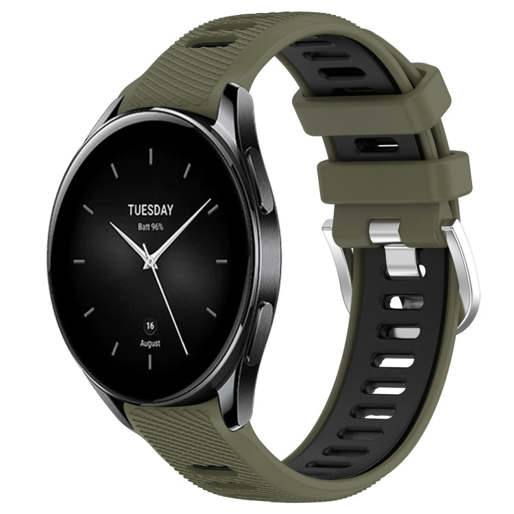 For Xiaomi Watch S2 42mm 22mm Sports Two-Color Steel Buckle Silicone Watch Band(Army Green+Black) - Smart Wear by PMC TechLife | Online Shopping South Africa | PMC TechLife