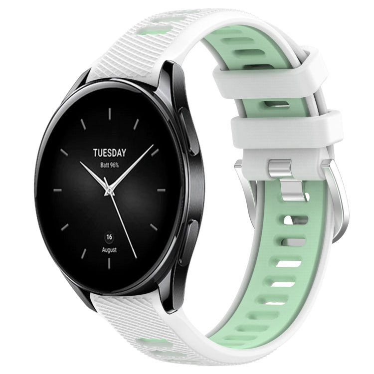 For Xiaomi Watch S2 46mm 22mm Sports Two-Color Steel Buckle Silicone Watch Band(White+Teal) - Smart Wear by PMC TechLife | Online Shopping South Africa | PMC TechLife