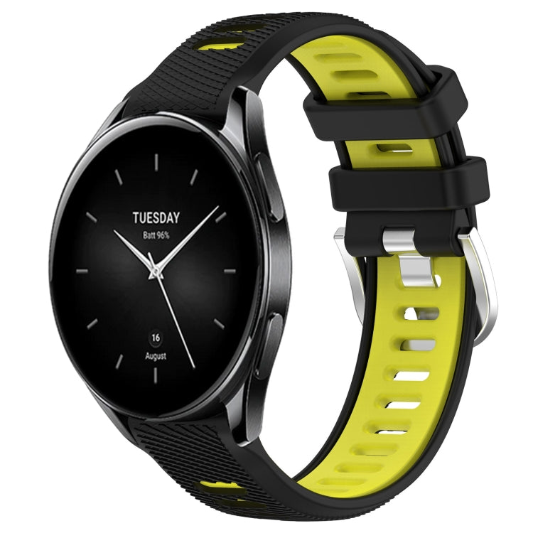 For Xiaomi Watch S2 46mm 22mm Sports Two-Color Steel Buckle Silicone Watch Band(Black+Lime Green) - Smart Wear by PMC Jewellery | Online Shopping South Africa | PMC Jewellery