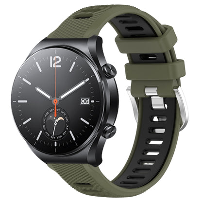 For Xiaomi MI Watch S1 22mm Sports Two-Color Steel Buckle Silicone Watch Band(Army Green+Black) - Smart Wear by PMC Jewellery | Online Shopping South Africa | PMC Jewellery