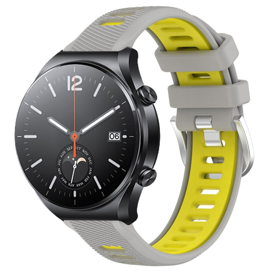 For Xiaomi MI Watch S1 22mm Sports Two-Color Steel Buckle Silicone Watch Band(Grey+Yellow) - Smart Wear by PMC Jewellery | Online Shopping South Africa | PMC Jewellery