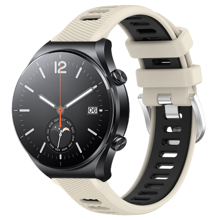 For Xiaomi MI Watch S1 22mm Sports Two-Color Steel Buckle Silicone Watch Band(Starlight+Black) - Smart Wear by PMC TechLife | Online Shopping South Africa | PMC TechLife