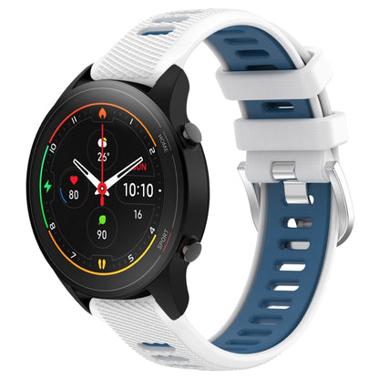 For Xiaomi MI Watch S1 Pro 22mm Sports Two-Color Steel Buckle Silicone Watch Band(White+Blue) - Smart Wear by PMC Jewellery | Online Shopping South Africa | PMC Jewellery