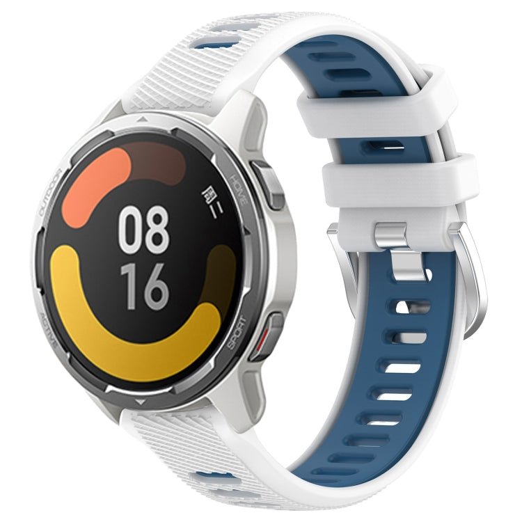 For Xiaomi Watch S1 Active 22mm Sports Two-Color Steel Buckle Silicone Watch Band(White+Blue) - Smart Wear by PMC TechLife | Online Shopping South Africa | PMC TechLife