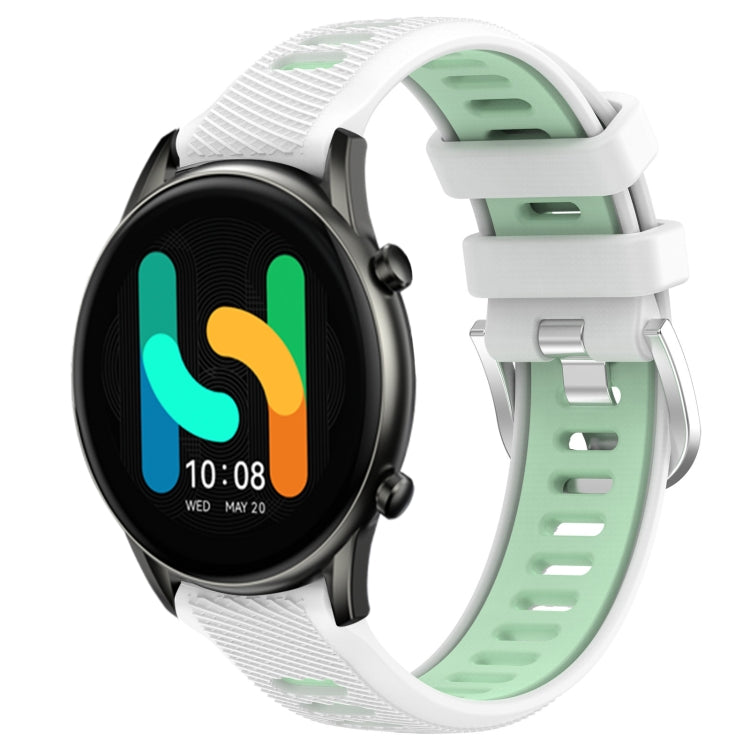 For Xiaomi MI Watch Color 22mm Sports Two-Color Steel Buckle Silicone Watch Band(White+Teal) - Smart Wear by PMC TechLife | Online Shopping South Africa | PMC TechLife
