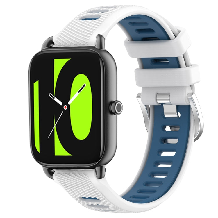 For Xiaomi Haylou RT2 LS10 22mm Sports Two-Color Steel Buckle Silicone Watch Band(White+Blue) - Smart Wear by PMC TechLife | Online Shopping South Africa | PMC TechLife