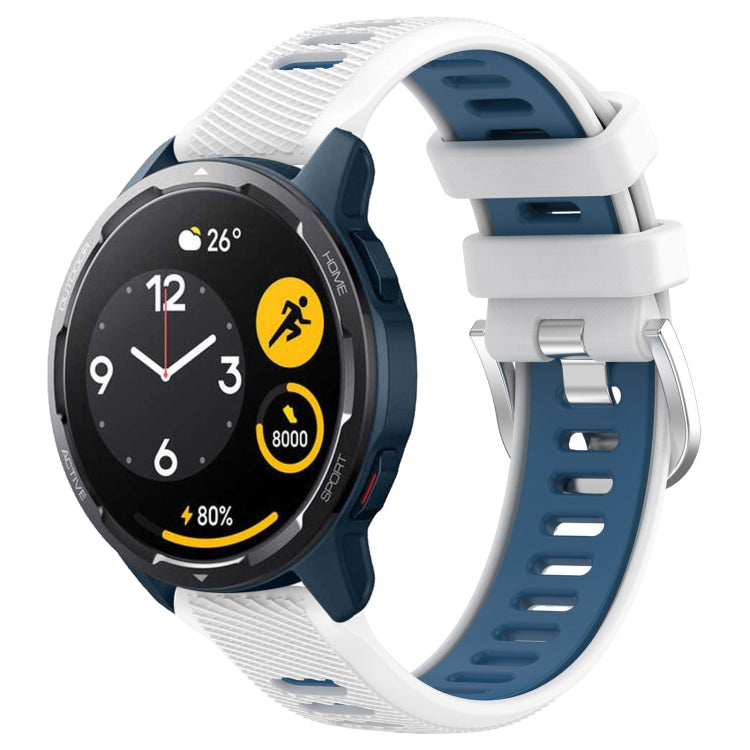 For  Xiaomi Haylou RS4 LS12 22mm Sports Two-Color Steel Buckle Silicone Watch Band(White+Blue) - Smart Wear by PMC TechLife | Online Shopping South Africa | PMC TechLife
