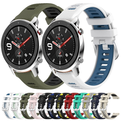 For Amazfit GTR 4 22mm Cross Texture Two Color Silicone Steel Buckle Watch Band(Lake Blue+Black) - Smart Wear by PMC Jewellery | Online Shopping South Africa | PMC Jewellery