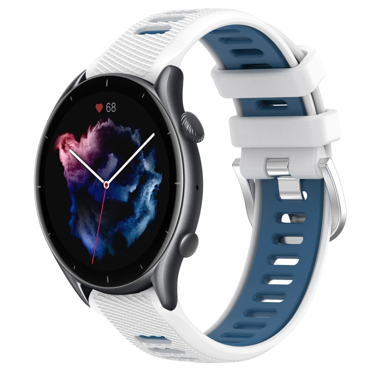 For Amazfit GTR 3 22mm Cross Texture Two Color Silicone Steel Buckle Watch Band(White+Blue) - Smart Wear by PMC TechLife | Online Shopping South Africa | PMC TechLife