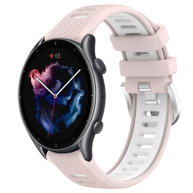 For Amazfit GTR 3 22mm Cross Texture Two Color Silicone Steel Buckle Watch Band(Pink+White) - Smart Wear by PMC TechLife | Online Shopping South Africa | PMC TechLife