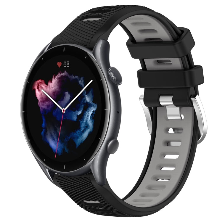 For Amazfit GTR 3 22mm Cross Texture Two Color Silicone Steel Buckle Watch Band(Black+Grey) - Smart Wear by PMC TechLife | Online Shopping South Africa | PMC TechLife