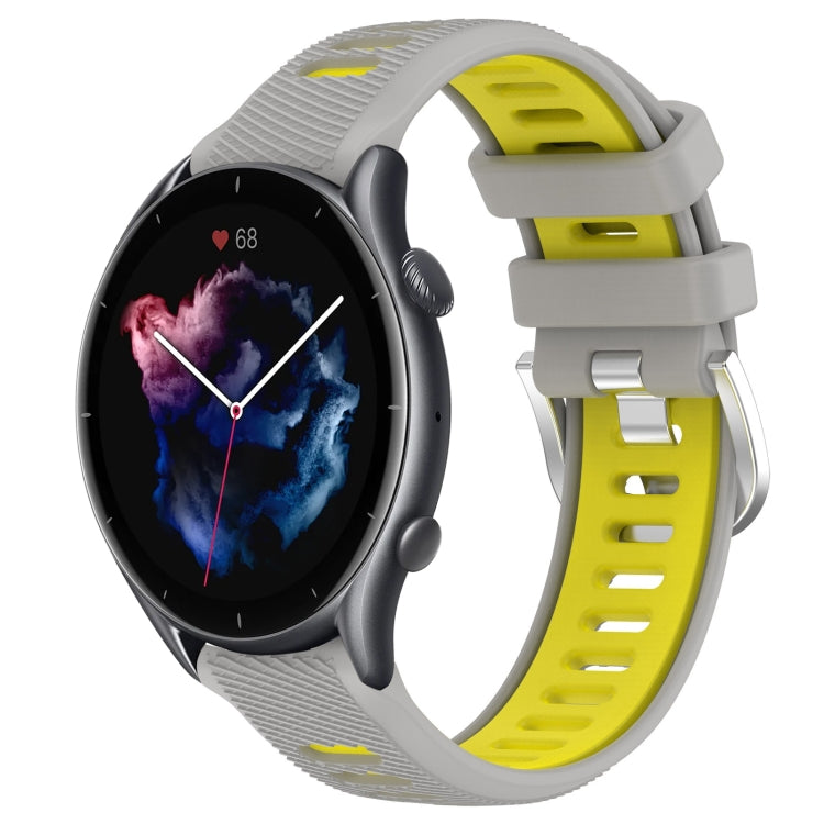 For Amazfit GTR 3 22mm Cross Texture Two Color Silicone Steel Buckle Watch Band(Grey+Yellow) - Smart Wear by PMC TechLife | Online Shopping South Africa | PMC TechLife