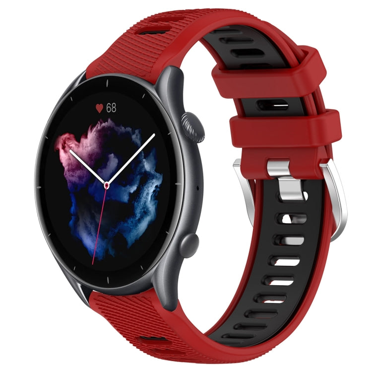 For Amazfit GTR 3 Pro 22mm Cross Texture Two Color Silicone Steel Buckle Watch Band(Red+Black) - Smart Wear by PMC TechLife | Online Shopping South Africa | PMC TechLife