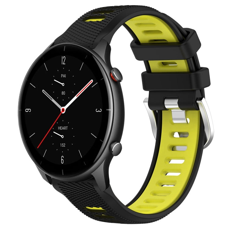For Amazfit GTR 2e 22mm Cross Texture Two Color Silicone Steel Buckle Watch Band(Black+Lime Green) - Smart Wear by PMC TechLife | Online Shopping South Africa | PMC TechLife