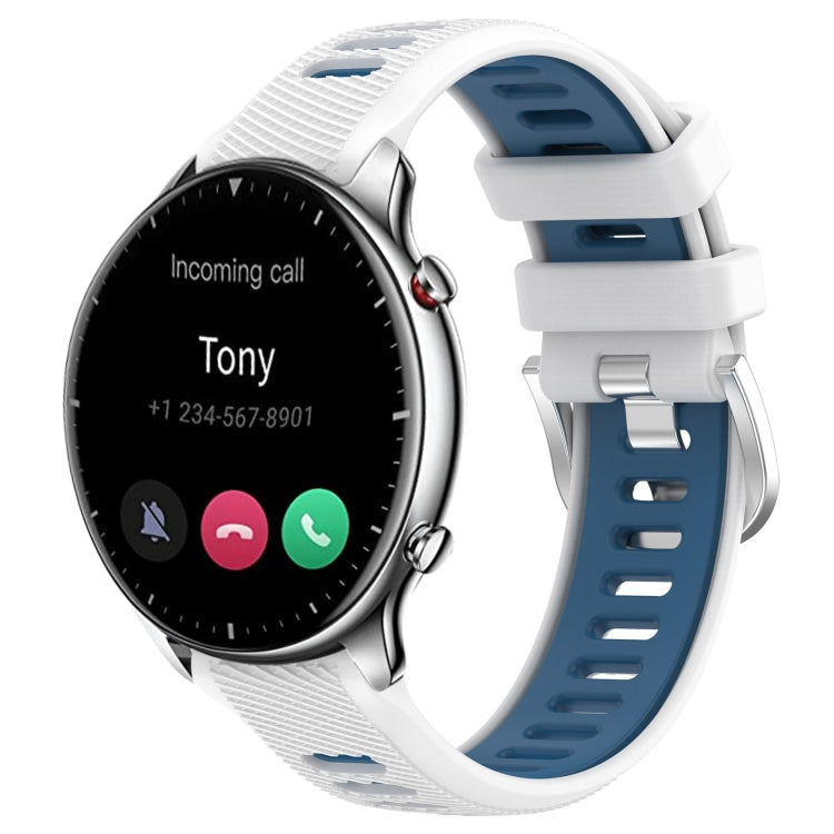 For Amazfit GTR 2 22mm Cross Texture Two Color Silicone Steel Buckle Watch Band(White+Blue) - Smart Wear by PMC TechLife | Online Shopping South Africa | PMC TechLife
