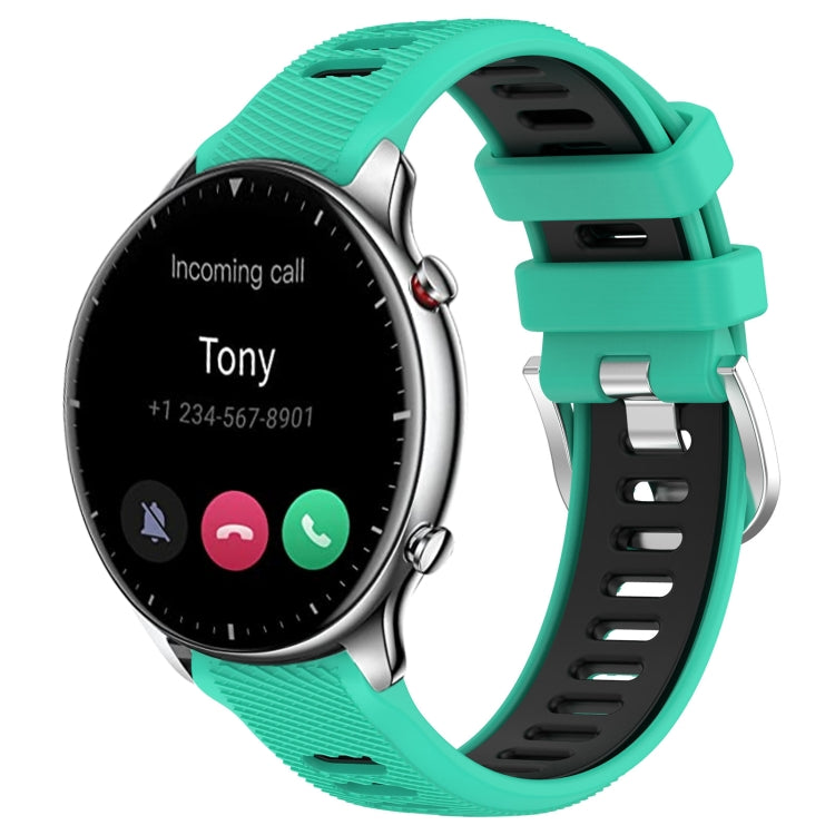 For Amazfit GTR 2 22mm Cross Texture Two Color Silicone Steel Buckle Watch Band(Lake Blue+Black) - Smart Wear by PMC TechLife | Online Shopping South Africa | PMC TechLife