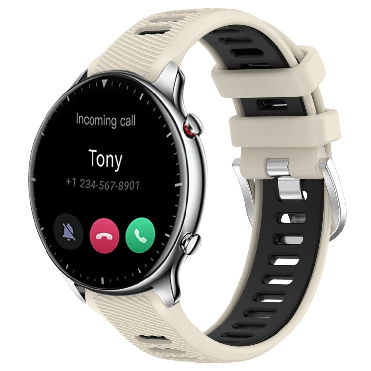 For Amazfit GTR 2 22mm Cross Texture Two Color Silicone Steel Buckle Watch Band(Starlight+Black) - Smart Wear by PMC TechLife | Online Shopping South Africa | PMC TechLife