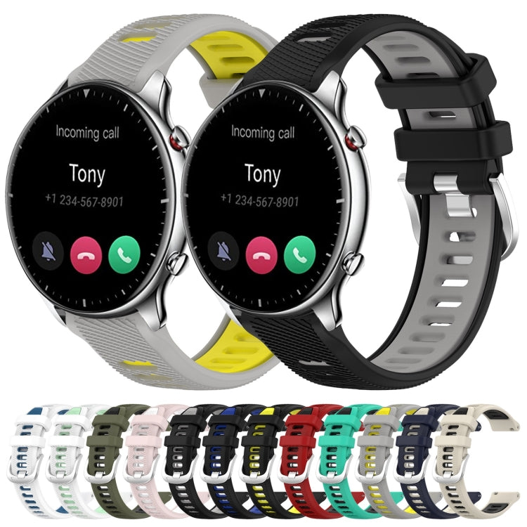 For Amazfit GTR 2 22mm Cross Texture Two Color Silicone Steel Buckle Watch Band(White+Blue) - Smart Wear by PMC TechLife | Online Shopping South Africa | PMC TechLife