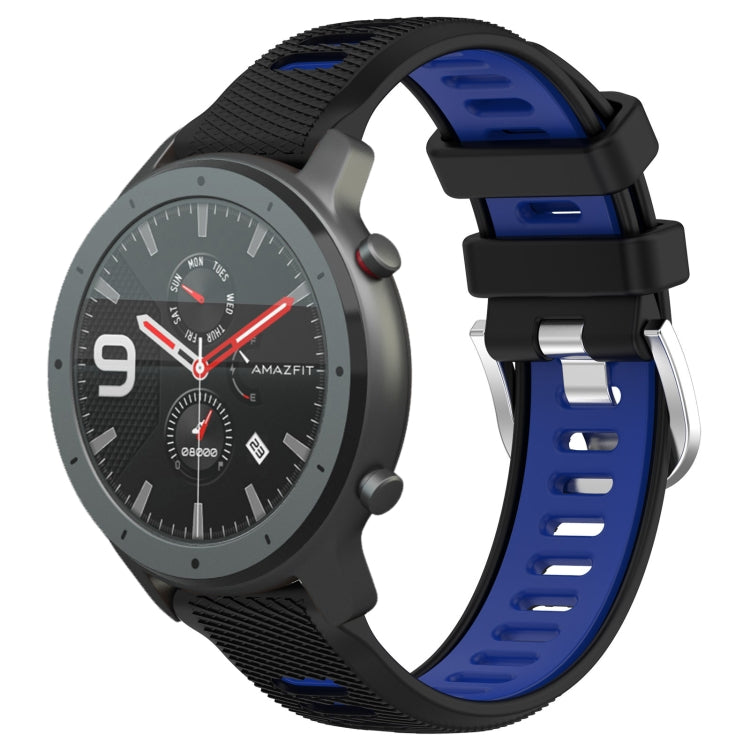 For Amazfit GTR 47mm 22mm Cross Texture Two Color Silicone Steel Buckle Watch Band(Black+Blue) - Smart Wear by PMC TechLife | Online Shopping South Africa | PMC TechLife
