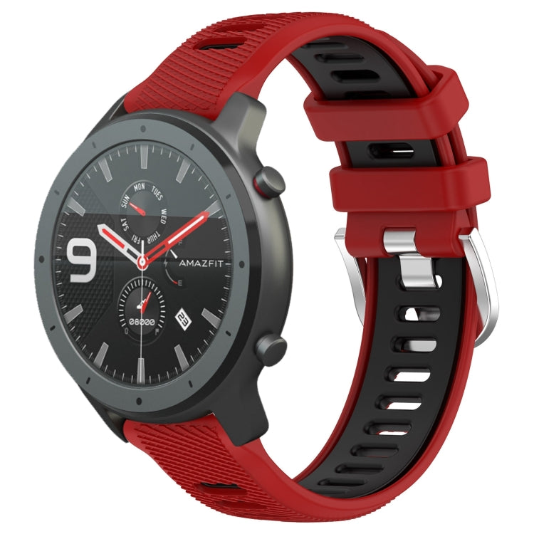 For Amazfit GTR 47mm 22mm Cross Texture Two Color Silicone Steel Buckle Watch Band(Red+Black) - Smart Wear by PMC TechLife | Online Shopping South Africa | PMC TechLife