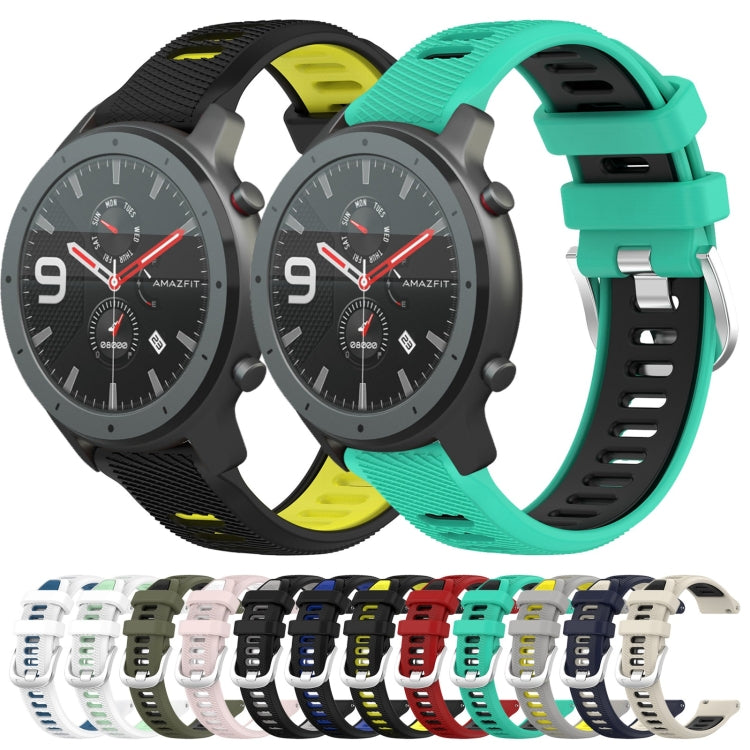 For Amazfit GTR 47mm 22mm Cross Texture Two Color Silicone Steel Buckle Watch Band(Red+Black) - Smart Wear by PMC TechLife | Online Shopping South Africa | PMC TechLife