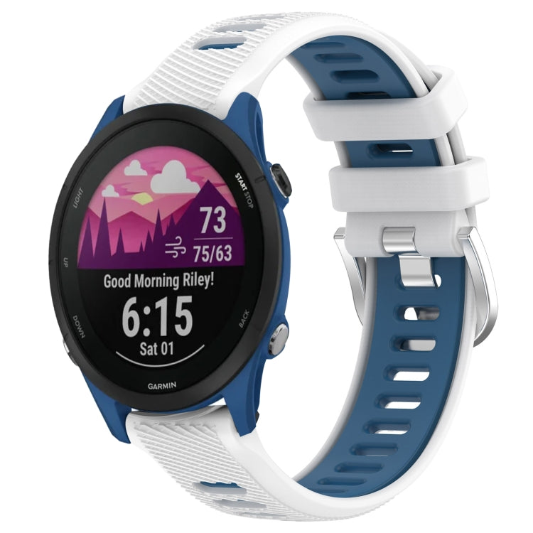 For Garmin Forerunner 255 22mm Sports Two-Color Steel Buckle Silicone Watch Band(White+Blue) - Smart Wear by PMC TechLife | Online Shopping South Africa | PMC TechLife