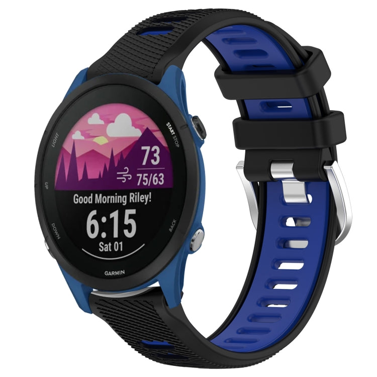 For Garmin Forerunner 255 Music 22mm Sports Two-Color Steel Buckle Silicone Watch Band(Black+Blue) - Smart Wear by PMC TechLife | Online Shopping South Africa | PMC TechLife