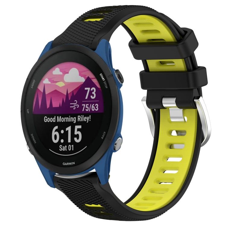 For Garmin Forerunner 255 Music 22mm Sports Two-Color Steel Buckle Silicone Watch Band(Black+Lime Green) - Smart Wear by PMC TechLife | Online Shopping South Africa | PMC TechLife