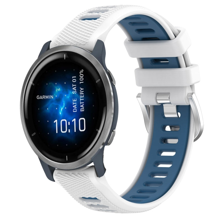 For Garmin Venu 2 22mm Sports Two-Color Steel Buckle Silicone Watch Band(White+Blue) - Smart Wear by PMC TechLife | Online Shopping South Africa | PMC TechLife