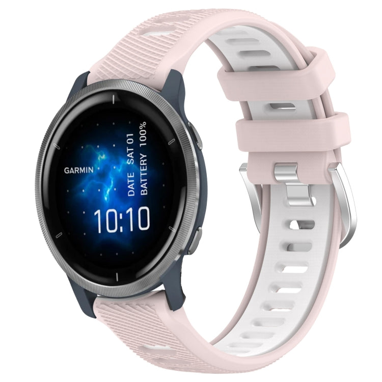 For Garmin Venu 2 22mm Sports Two-Color Steel Buckle Silicone Watch Band(Pink+White) - Smart Wear by PMC TechLife | Online Shopping South Africa | PMC TechLife
