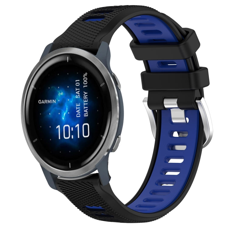 For Garmin Venu 2 22mm Sports Two-Color Steel Buckle Silicone Watch Band(Black+Blue) - Smart Wear by PMC TechLife | Online Shopping South Africa | PMC TechLife