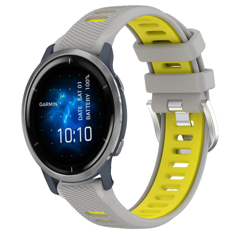 For Garmin Venu 2 22mm Sports Two-Color Steel Buckle Silicone Watch Band(Grey+Yellow) - Smart Wear by PMC TechLife | Online Shopping South Africa | PMC TechLife