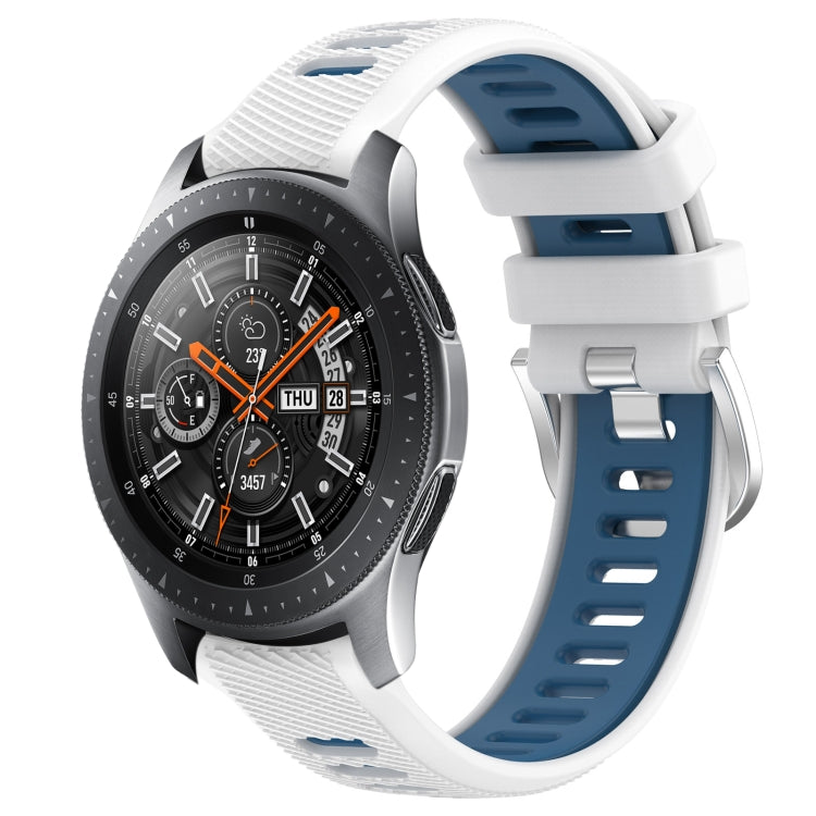 For Samsung Galaxy Watch 46mm 22mm Sports Two-Color Steel Buckle Silicone Watch Band(White+Blue) - Smart Wear by PMC TechLife | Online Shopping South Africa | PMC TechLife