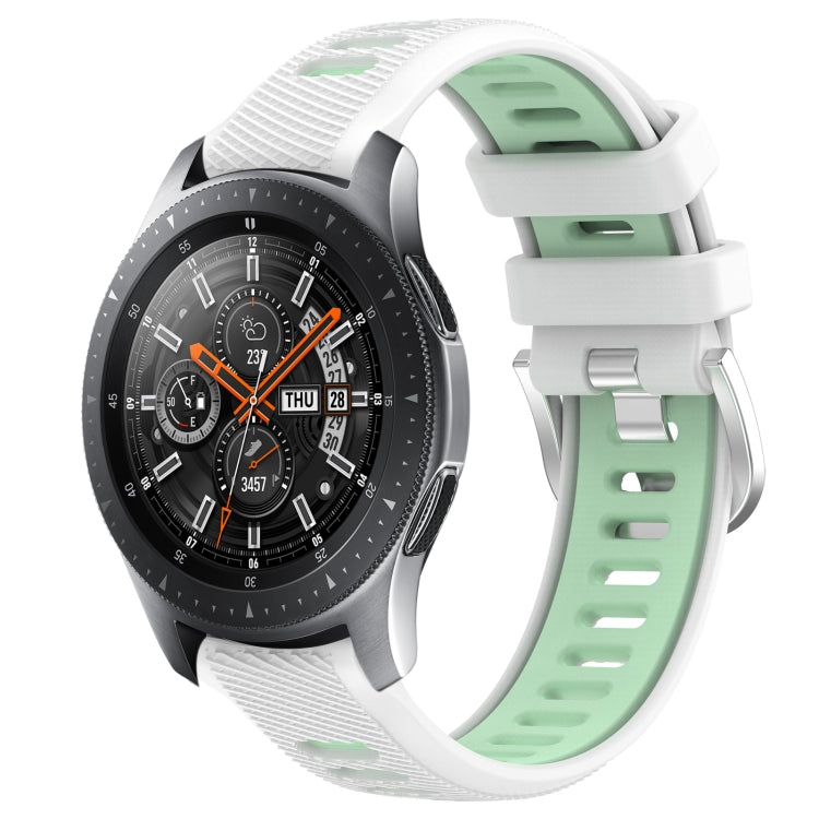 For Samsung Galaxy Watch 46mm 22mm Sports Two-Color Steel Buckle Silicone Watch Band(White+Teal) - Smart Wear by PMC Jewellery | Online Shopping South Africa | PMC Jewellery