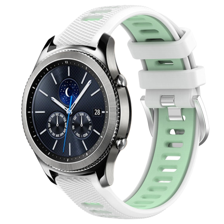 For Samsung Gear S3 Classic 22mm Sports Two-Color Steel Buckle Silicone Watch Band(White+Teal) - Smart Wear by PMC TechLife | Online Shopping South Africa | PMC TechLife