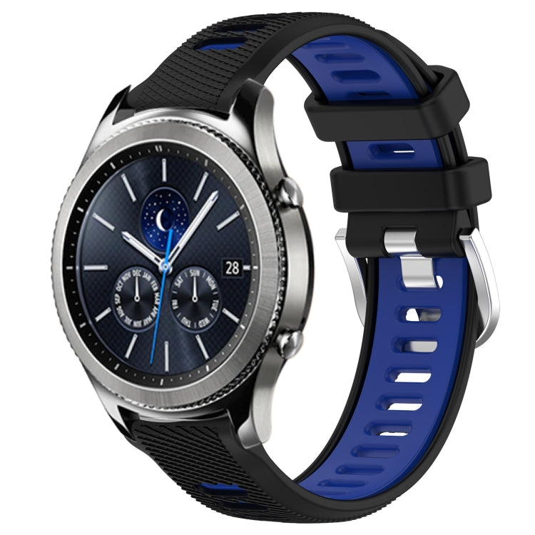 For Samsung Gear S3 Classic 22mm Sports Two-Color Steel Buckle Silicone Watch Band(Black+Blue) - Smart Wear by PMC TechLife | Online Shopping South Africa | PMC TechLife