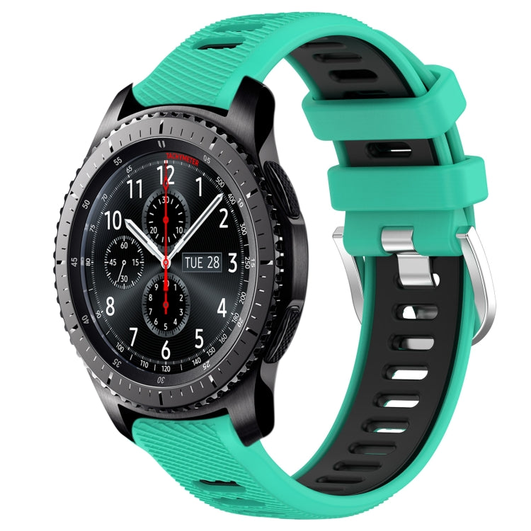 For Samsung Gear S3 Frontier 22mm Sports Two-Color Steel Buckle Silicone Watch Band(Lake Blue+Black) - Smart Wear by PMC Jewellery | Online Shopping South Africa | PMC Jewellery