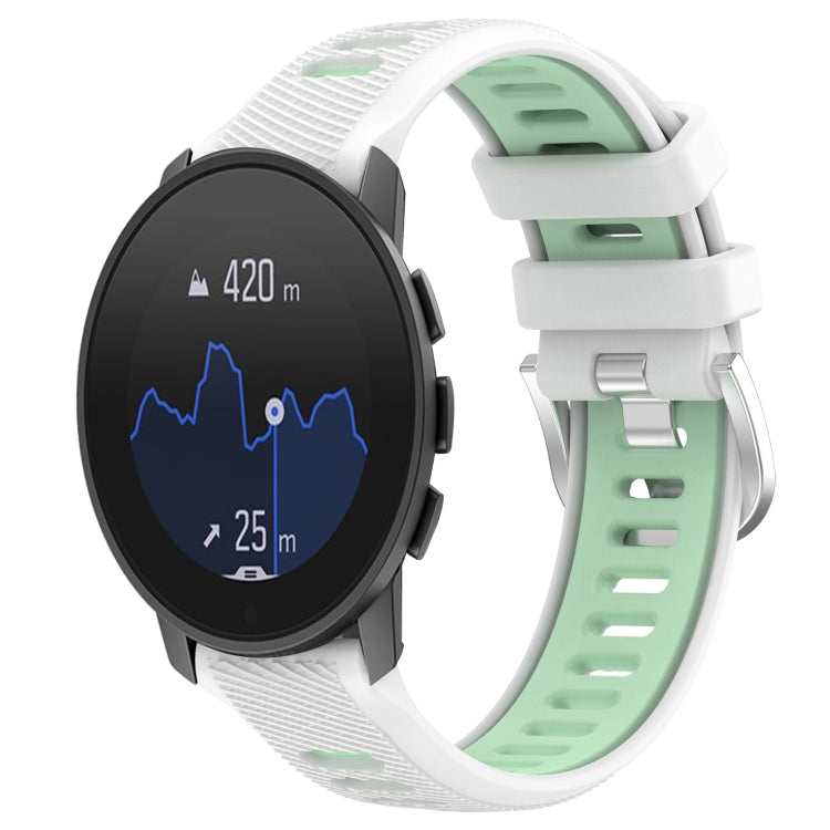 For SUUNTO 9 Peak Pro 22mm Sports Two-Color Steel Buckle Silicone Watch Band(White+Teal) - Smart Wear by PMC TechLife | Online Shopping South Africa | PMC TechLife