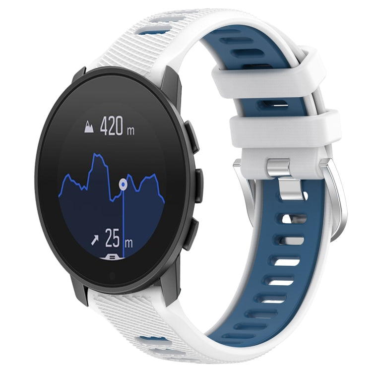 For  SUUNTO 9 Peak 22mm Sports Two-Color Steel Buckle Silicone Watch Band(White+Blue) - Smart Wear by PMC TechLife | Online Shopping South Africa | PMC TechLife