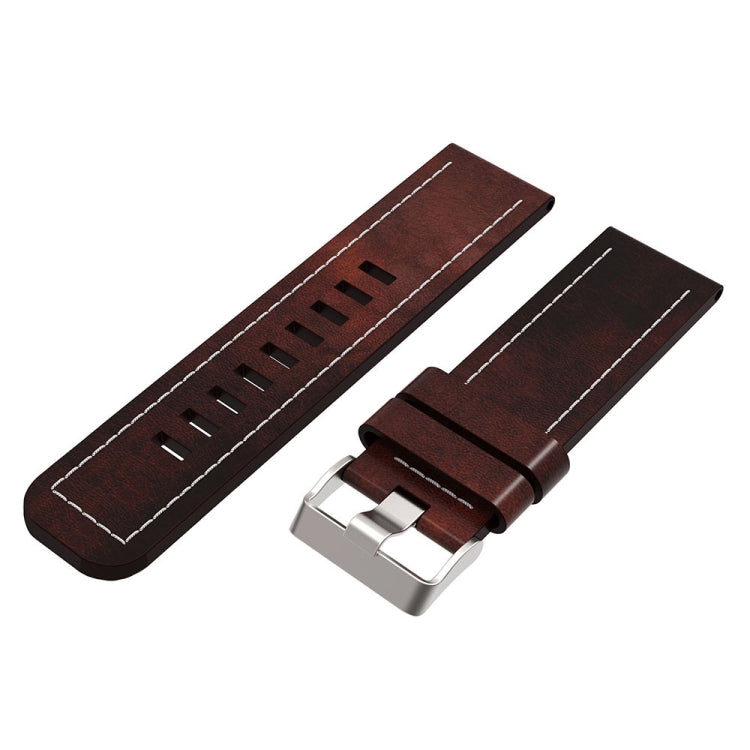 For Garmin Fenix 7X 26mm Sewing Leather Steel Buckle Watch Band(Red Brown) - Smart Wear by PMC Jewellery | Online Shopping South Africa | PMC Jewellery