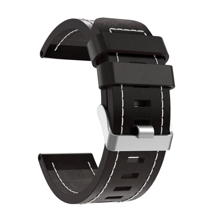 For Garmin Fenix 7X Solar 26mm Sewing Leather Steel Buckle Watch Band(Black) - Smart Wear by PMC TechLife | Online Shopping South Africa | PMC TechLife