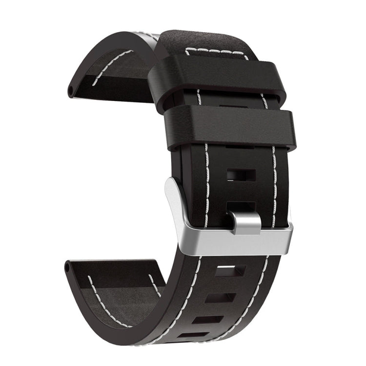For Garmin Fenix 7X Solar 26mm Sewing Leather Steel Buckle Watch Band(Black) - Smart Wear by PMC Jewellery | Online Shopping South Africa | PMC Jewellery