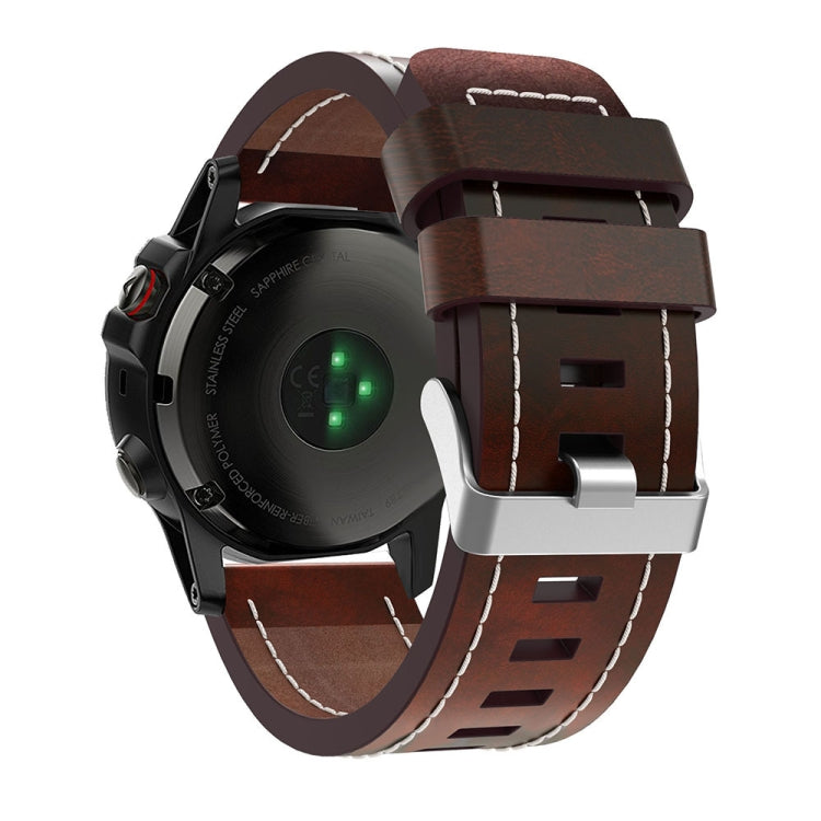 For Garmin Enduro 26mm Sewing Leather Steel Buckle Watch Band(Red Brown) - Smart Wear by PMC TechLife | Online Shopping South Africa | PMC TechLife