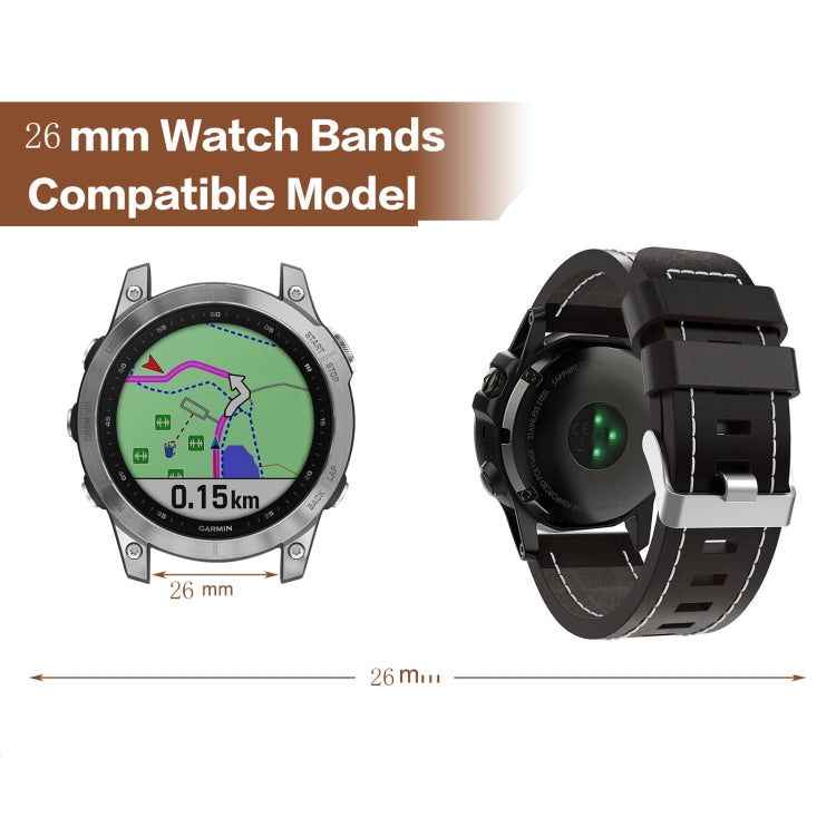 For Garmin Enduro 26mm Sewing Leather Steel Buckle Watch Band(Red Brown) - Smart Wear by PMC TechLife | Online Shopping South Africa | PMC TechLife