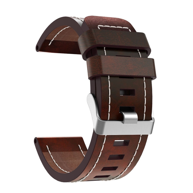 For Garmin Fenix 6X Pro 26mm Sewing Leather Steel Buckle Watch Band(Red Brown) - Smart Wear by PMC Jewellery | Online Shopping South Africa | PMC Jewellery