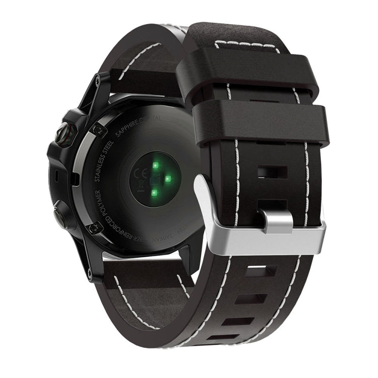 For Garmin Fenix 6X Sapphire 26mm Sewing Leather Steel Buckle Watch Band(Black) - Smart Wear by PMC TechLife | Online Shopping South Africa | PMC TechLife