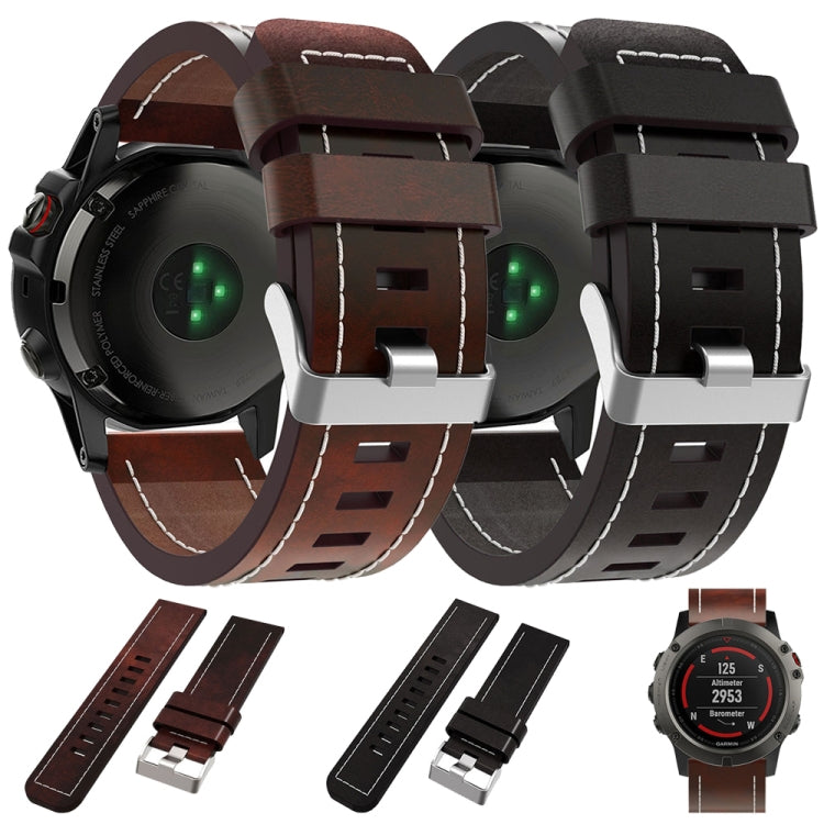 For Garmin Fenix 3 Sapphire 26mm Sewing Leather Steel Buckle Watch Band(Red Brown) - Smart Wear by PMC TechLife | Online Shopping South Africa | PMC TechLife